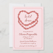 手描きヴィンテージケーキピンクレッドブライダルシャワー 招待状 (正面)