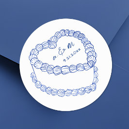 手描きヴィンテージケーキブルーお洒落ズ結婚 ラウンドシール