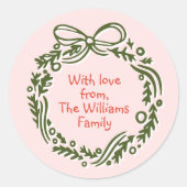 手描きヴィンテージピンククリスマスギフトシール ラウンドシール (正面)