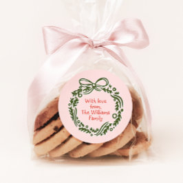 手描きヴィンテージピンククリスマスギフトシール ラウンドシール