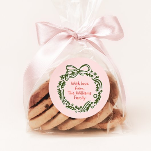 手描きヴィンテージピンククリスマスギフトシール ラウンドシール