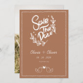 手描きヴィンテージフランスのテラコッタ結婚ズ セーブザデート (正面/裏面)