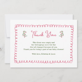 手描きヴィンテージフローラガールベビーシャワー サンキューカード