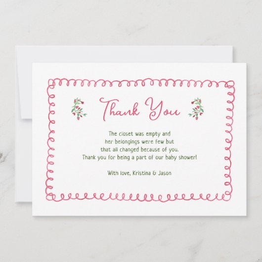 手描きヴィンテージフローラガールベビーシャワー サンキューカード (正面)