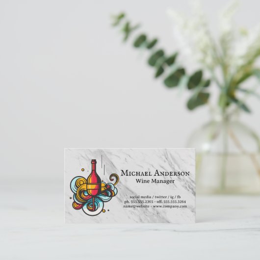 手描きヴィンテージワインボトルとグラス 名刺 (スタンド正面)