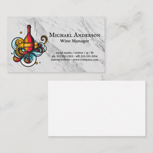 手描きヴィンテージワインボトルとグラス 名刺 (正面/裏面)