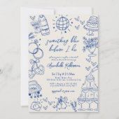 手描きヴィンテージ何か青ブライダルシャワー 招待状 (正面)