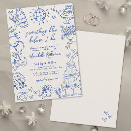 手描きヴィンテージ何か青ブライダルシャワー 招待状