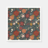 手描きヴィンテージ冬花模様ダークグリーン スタンダードカクテルナプキン (正面)