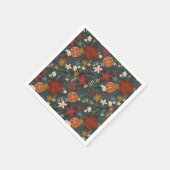 手描きヴィンテージ冬花模様ダークグリーン スタンダードカクテルナプキン (角)