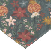 手描きヴィンテージ冬花模様ダークグリーン テーブルクロス (アングル)