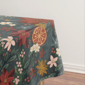 手描きヴィンテージ冬花模様ダークグリーン テーブルクロス (インサイチュ)