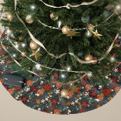 手描きヴィンテージ冬花模様ダークグリーン ブラッシュドポリエステルツリースカート