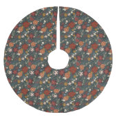 手描きヴィンテージ冬花模様ダークグリーン ブラッシュドポリエステルツリースカート (正面)