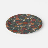 手描きヴィンテージ冬花模様ダークグリーン ペーパープレート (アングル)