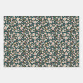 手描きヴィンテージ冬花模様ダークグリーン ラッピングペーパーシート (正面2)