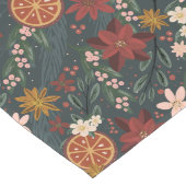 手描きヴィンテージ冬花模様ダークグリーン ロングテーブルランナー (コーナー)