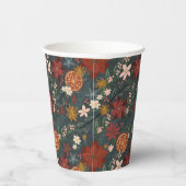 手描きヴィンテージ冬花模様ダークグリーン 紙コップ (右)