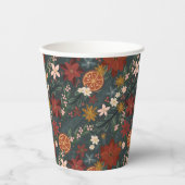 手描きヴィンテージ冬花模様ダークグリーン 紙コップ (正面)