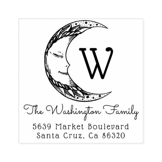 手描き三日月の家族の名前差出人住所 ラバースタンプ (インプリント)