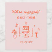 手描き予測できなおもしろいレトロ婚約パーティ ワインラベル (シングルラベル)