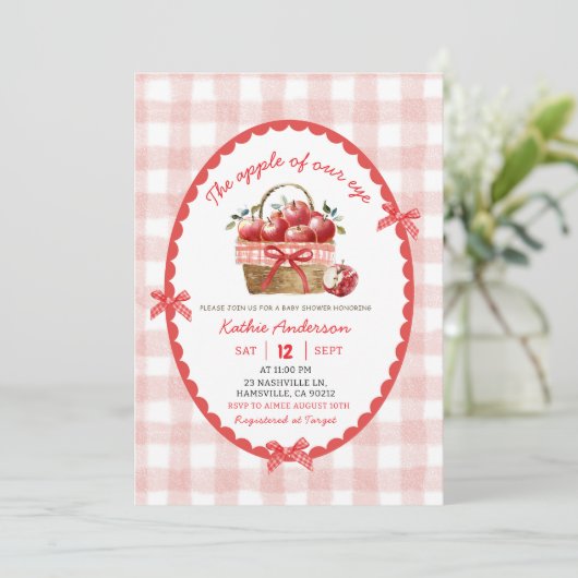 手描き予測できなイラストレーションアップルベビーシャワー 招待状 (スタンド正面)