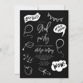 手描き予測できな黒卒業パーティー 招待状 (正面)