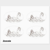 手描き人魚のアートエレガント楕円シール 楕円形シール (シート)