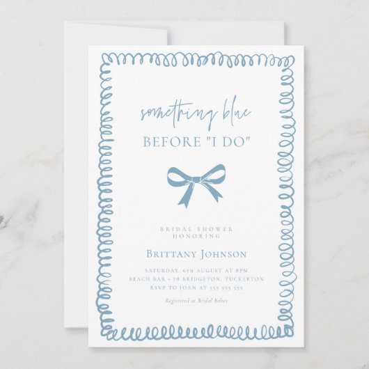 手描き何か青いブライダルシャワー 招待状 (正面)