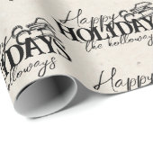 手描き冬のスレッド黒いスクリプトの休日 ラッピングペーパー (ロールコーナー)