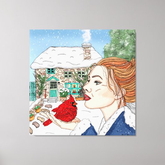 手描き冬の日 キャンバスプリント (正面)