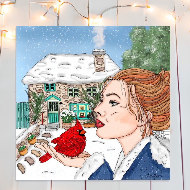 手描き冬の日、英語コテージ メタルプリント (クリエイターアップロード済み)