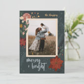 手描き冬の花模様&オレンジのフォトカード シーズンカード (スタンド正面)