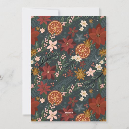 手描き冬の花模様&オレンジのフォトカード シーズンカード (裏面)