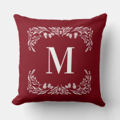 手描き冬の葉モノグラムクリスマス クッション (正面)