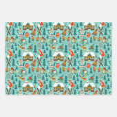手描き冬スキー野生動物自然ギフト ラッピングペーパーシート (正面)
