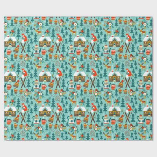 手描き冬スキー野生動物自然ギフト ラッピングペーパー (フラット)