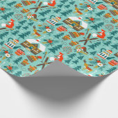 手描き冬スキー野生動物自然ギフト ラッピングペーパー (角)