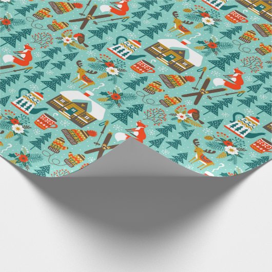 手描き冬スキー野生動物自然ギフト ラッピングペーパー (角)