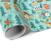 手描き冬スキー野生動物自然ギフト ラッピングペーパー (ロールコーナー)