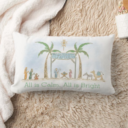 手描き出生シーンすべて穏やかなことわざ ランバークッション (ブランケット)