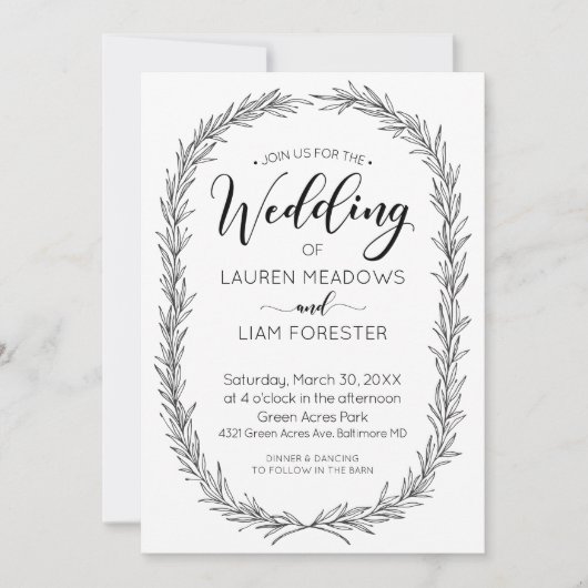 手描き分岐枠結婚式招待状 招待状 (正面)