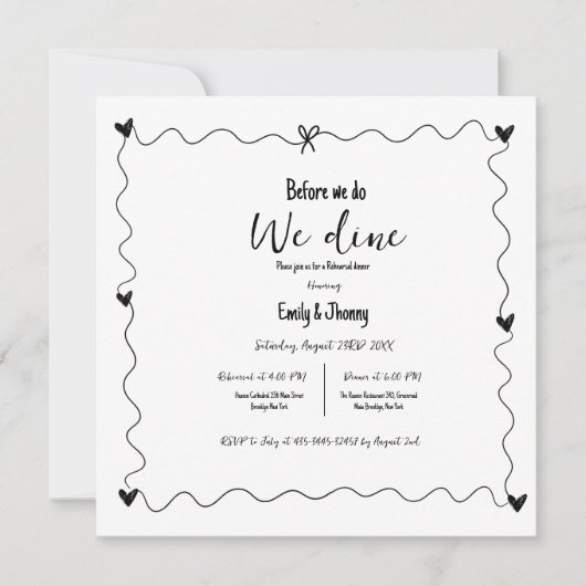 手描き前に我々はリハーサルの夕食を食べる 招待状 (正面)