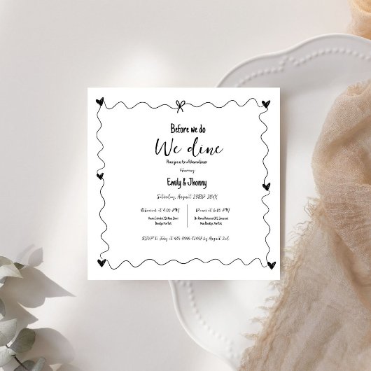 手描き前に我々はリハーサルの夕食を食べる 招待状