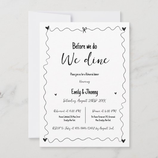 手描き前に我々はリハーサルの夕食を食べる 案内状 (正面)