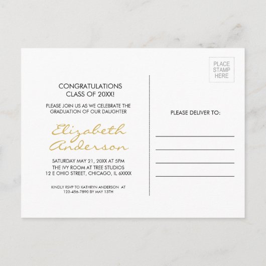 手描き卒業キャップ&フォトパーティーはがき インビテーションポストカード (裏面)