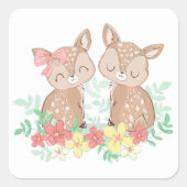 手描き可愛い鹿 スクエアシール (正面)