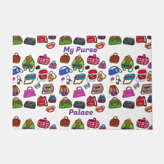 手描き図解入りの、写真付きの巾着柄アートデザイン ドアマット (正面)