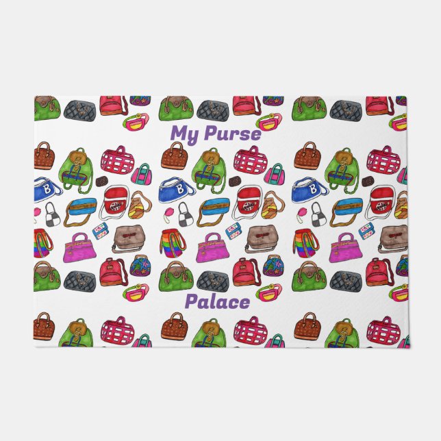 手描き図解入りの、写真付きの巾着柄アートデザイン ドアマット (正面)