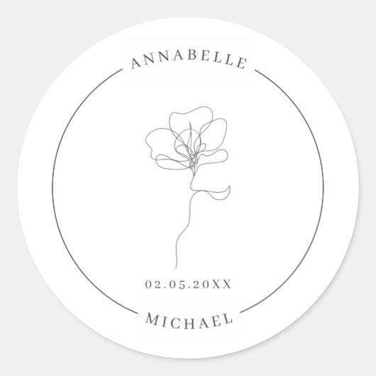 手描き図解入りの、写真付きの花 ラウンドシール (正面)